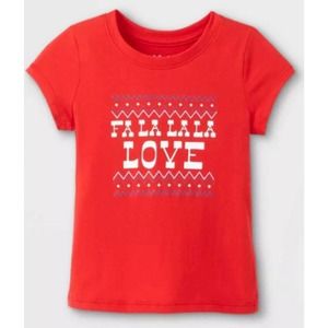 NEW Girls TEE 7/8 T-SHIRT Medium FA LA LA LA LOVE Cat & Jack Red Holiday Top NWT